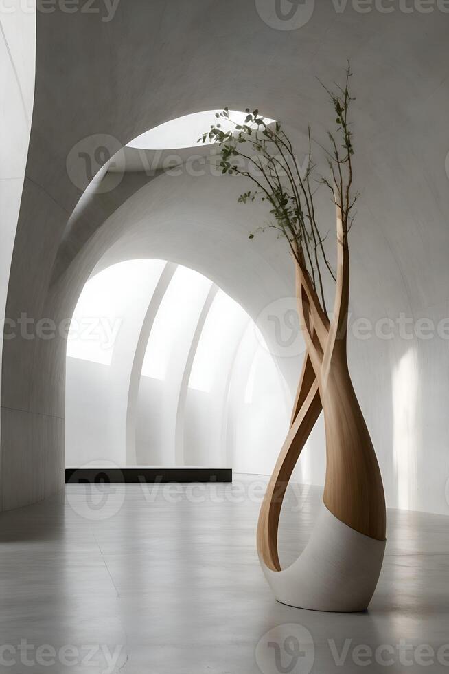 A vase with a plant in it in a room photo