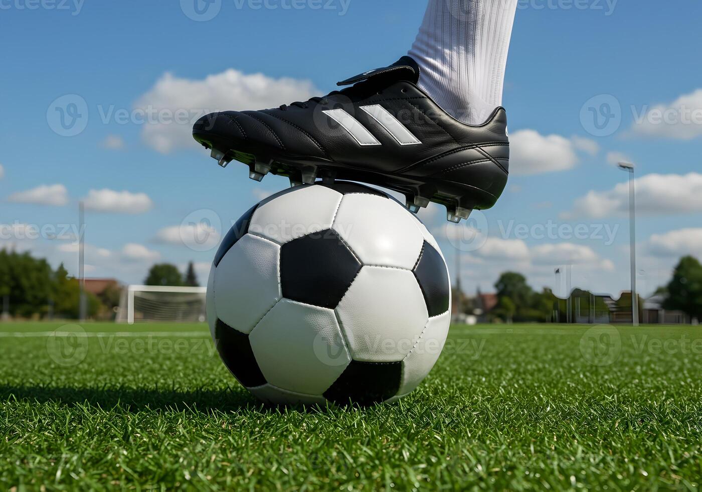 Soccer or Football Player Holding Ball on the Field with Cleats 1 photo