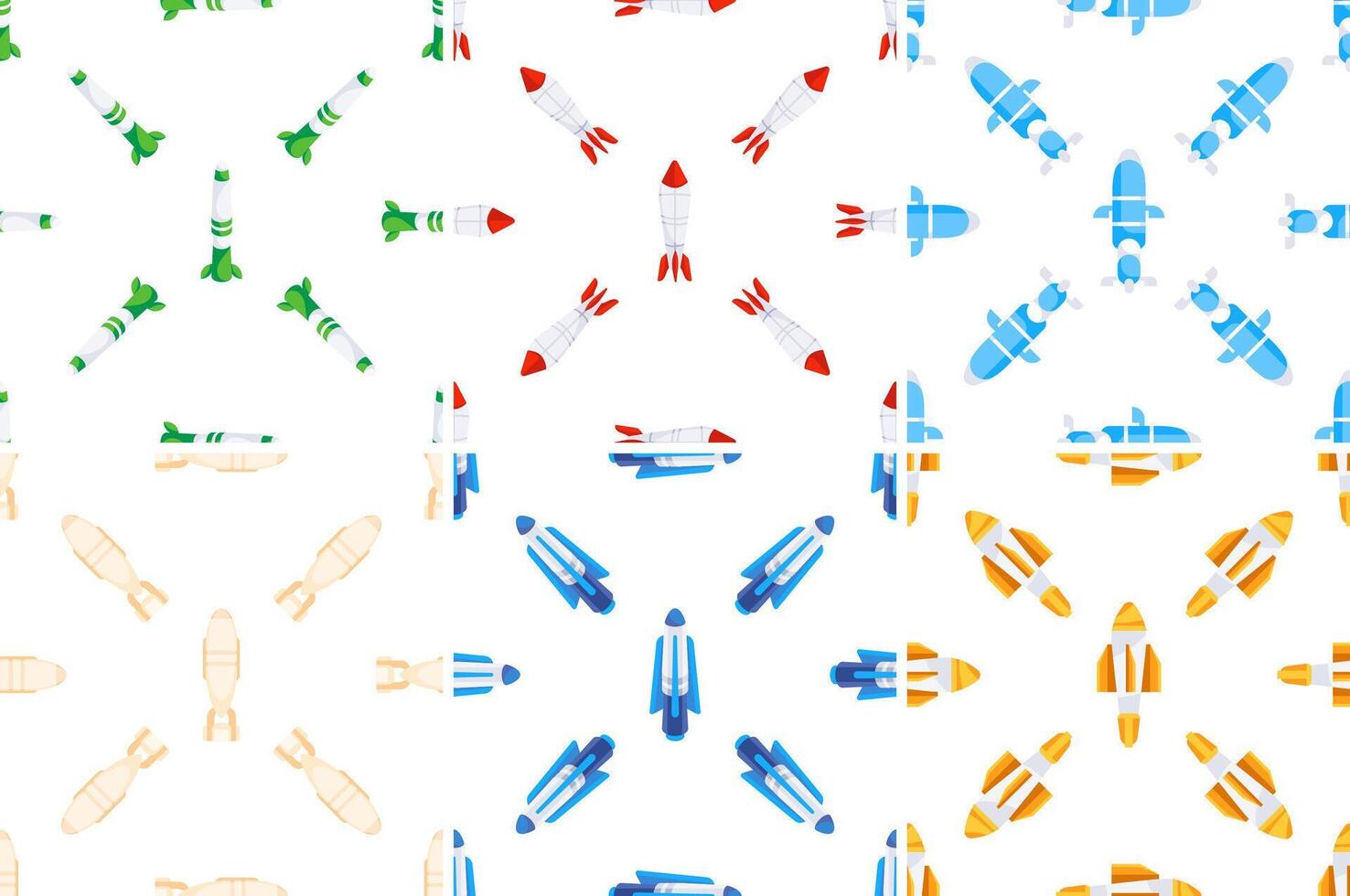 Seamless patterns with colorful missiles and bombs launching to the sky vector