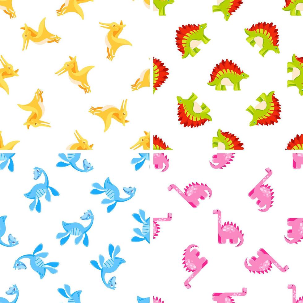 Colorful prehistoric reptiles in a seamless pattern for kids vector