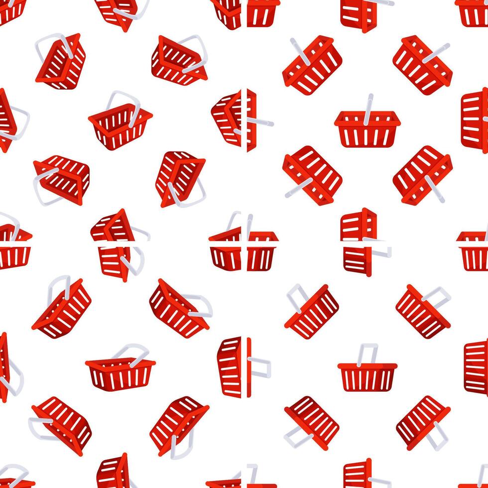 Red Shopping Baskets Seamless Pattern on White Background vector