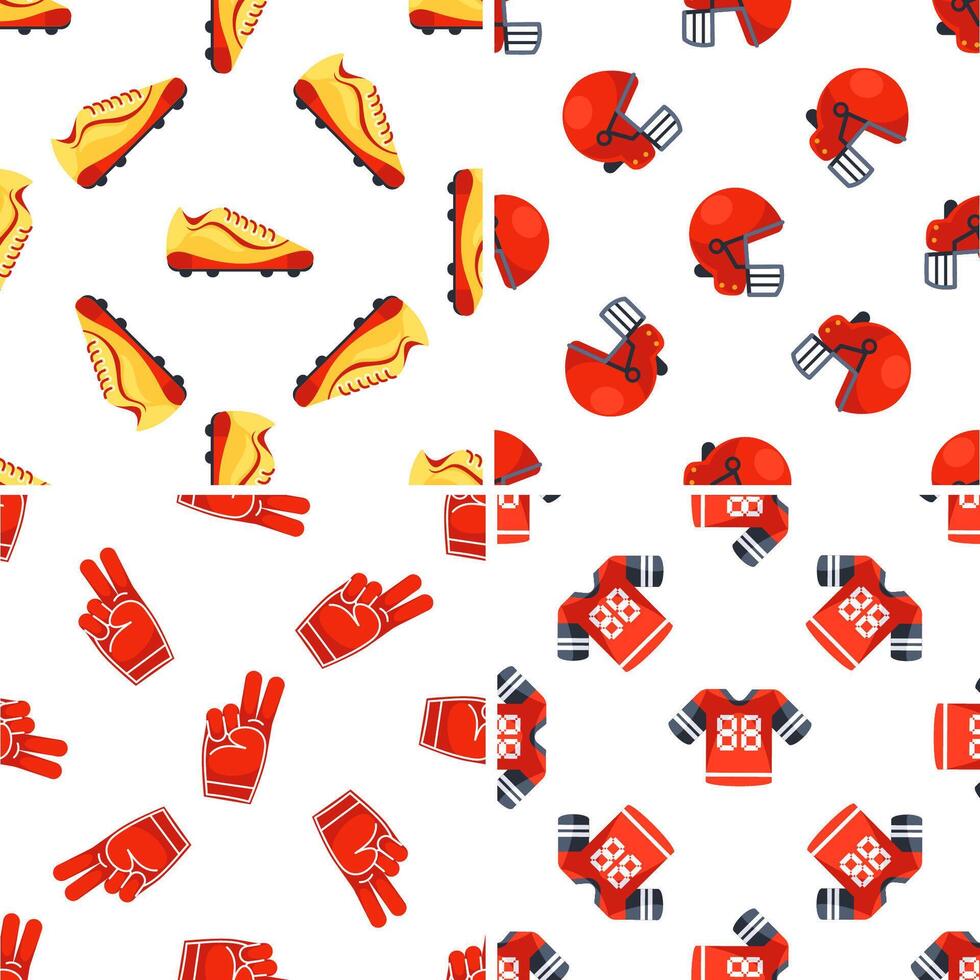 American football seamless patterns showing shoes, helmet, gloves and jersey vector