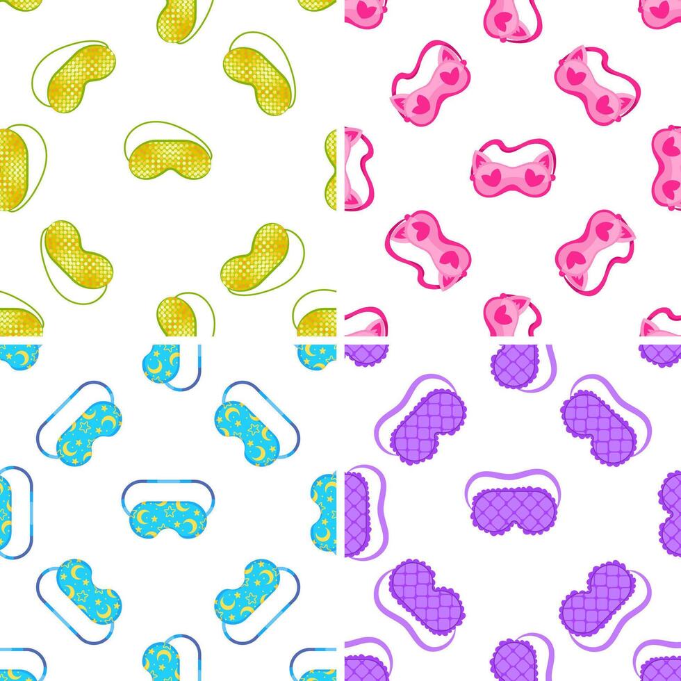 Colorful sleeping masks with different patterns creating a seamless background for relaxation and sweet dreams vector