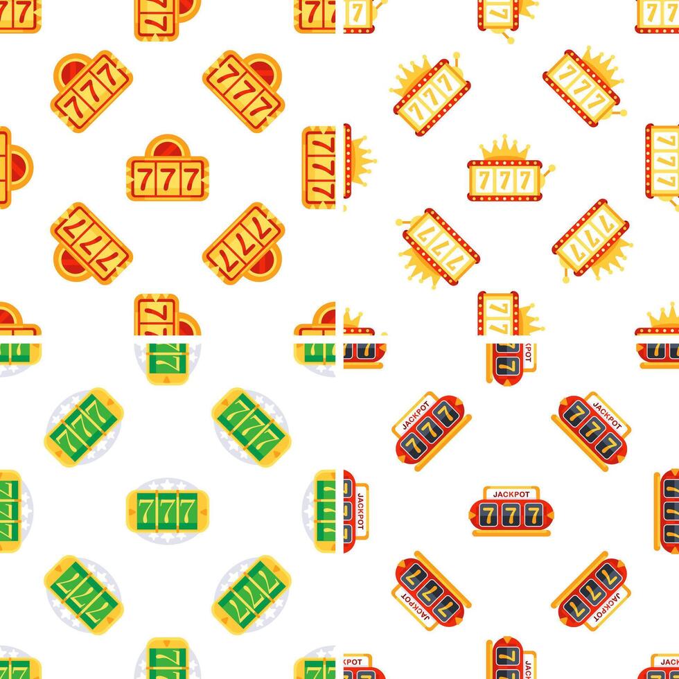 Casino slot machine jackpot 777 and crown seamless pattern set vector