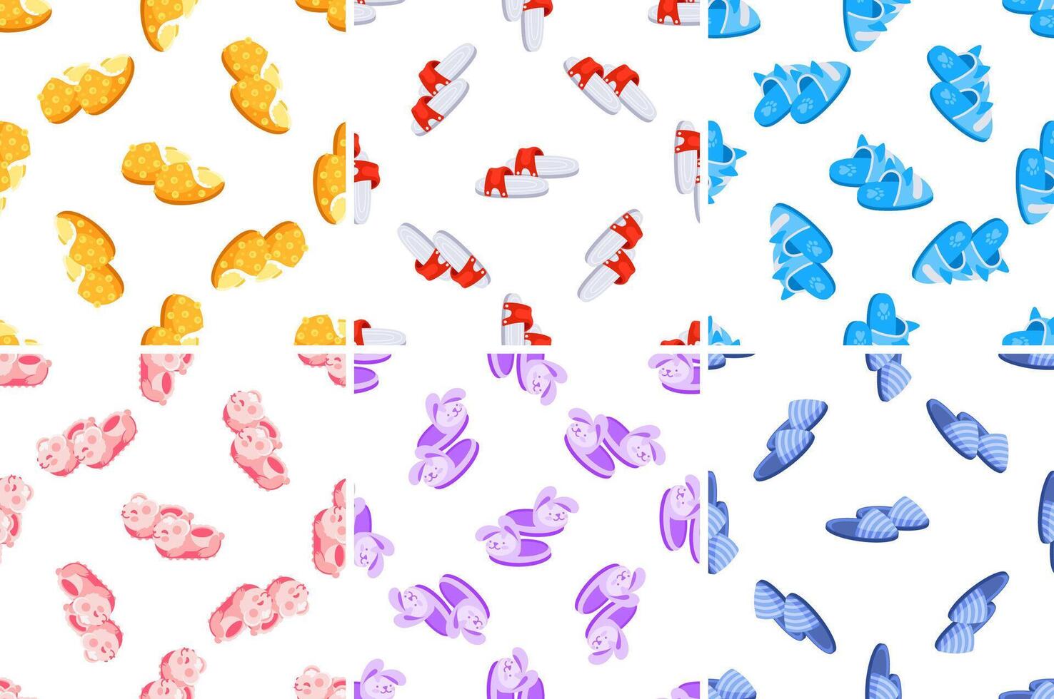 Colorful slippers and sandals seamless patterns creating a cheerful and playful design vector