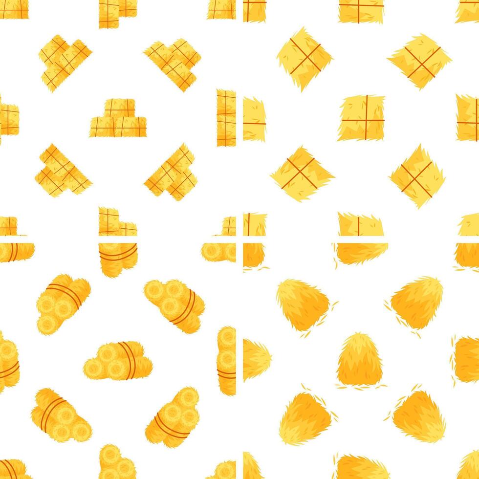 Seamless pattern with hay bales and haystacks showing different harvesting and storage methods vector
