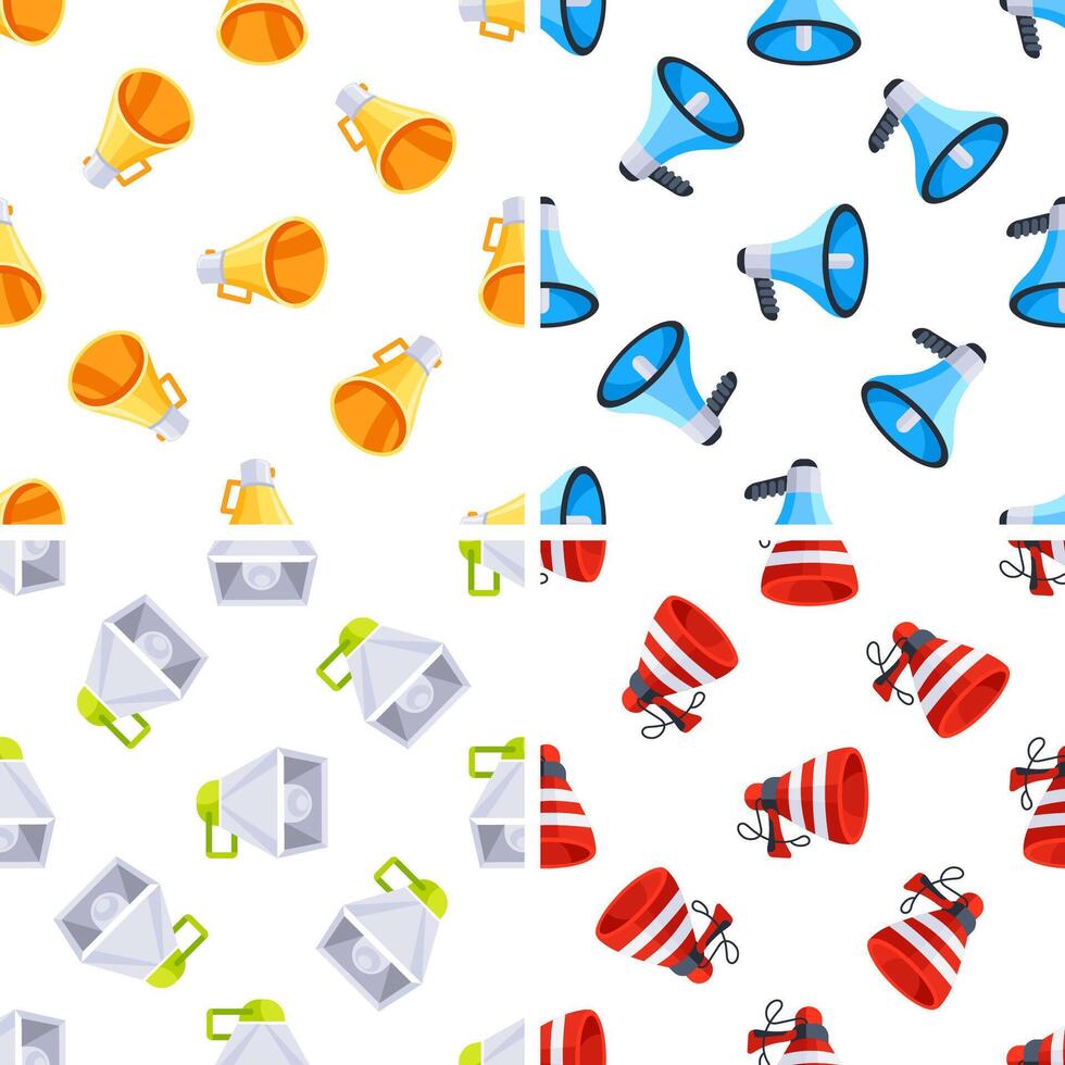 Seamless pattern with colorful megaphones and loudspeakers promoting advertising and communication vector