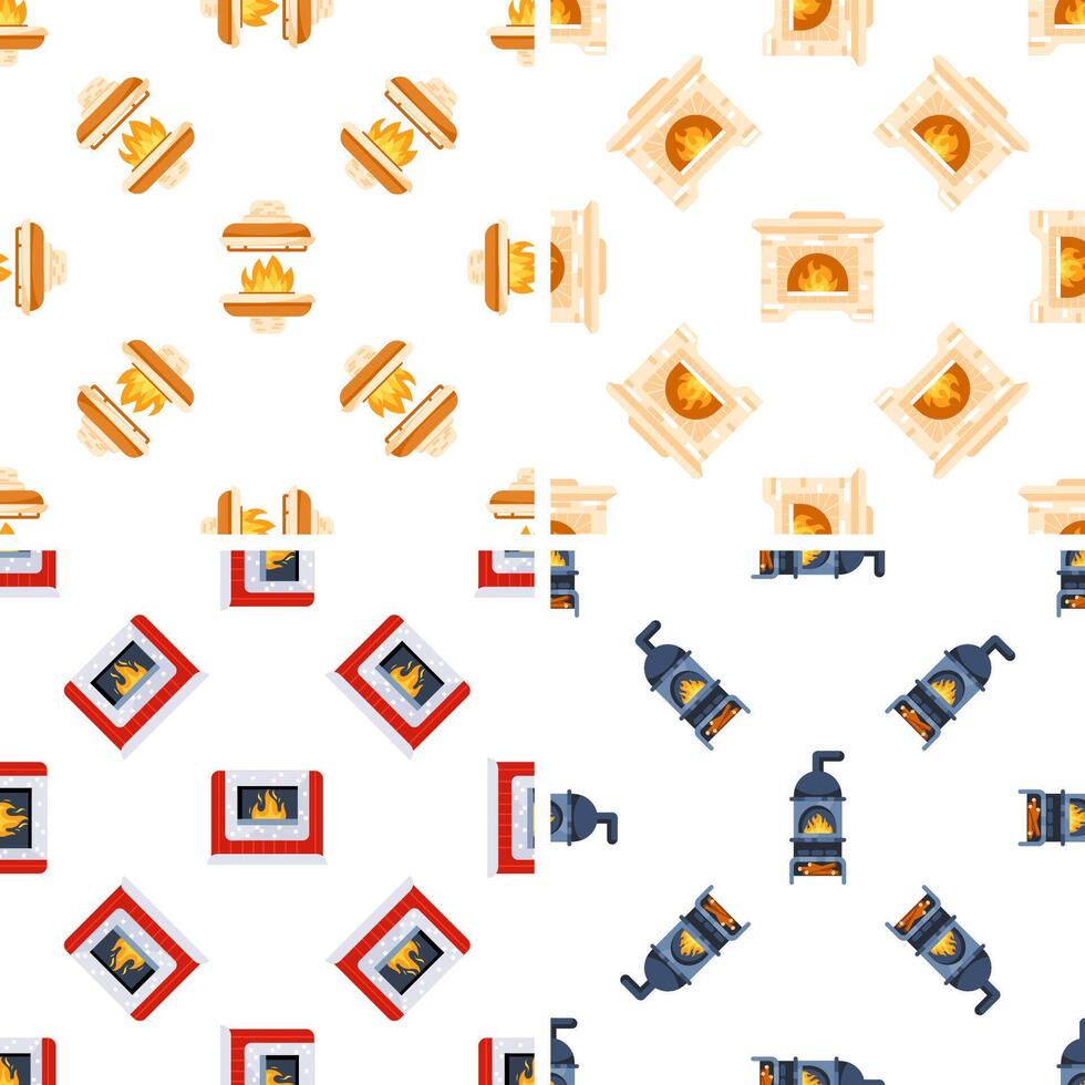 Seamless pattern with burning fireplaces, providing warmth and comfort during winter vector