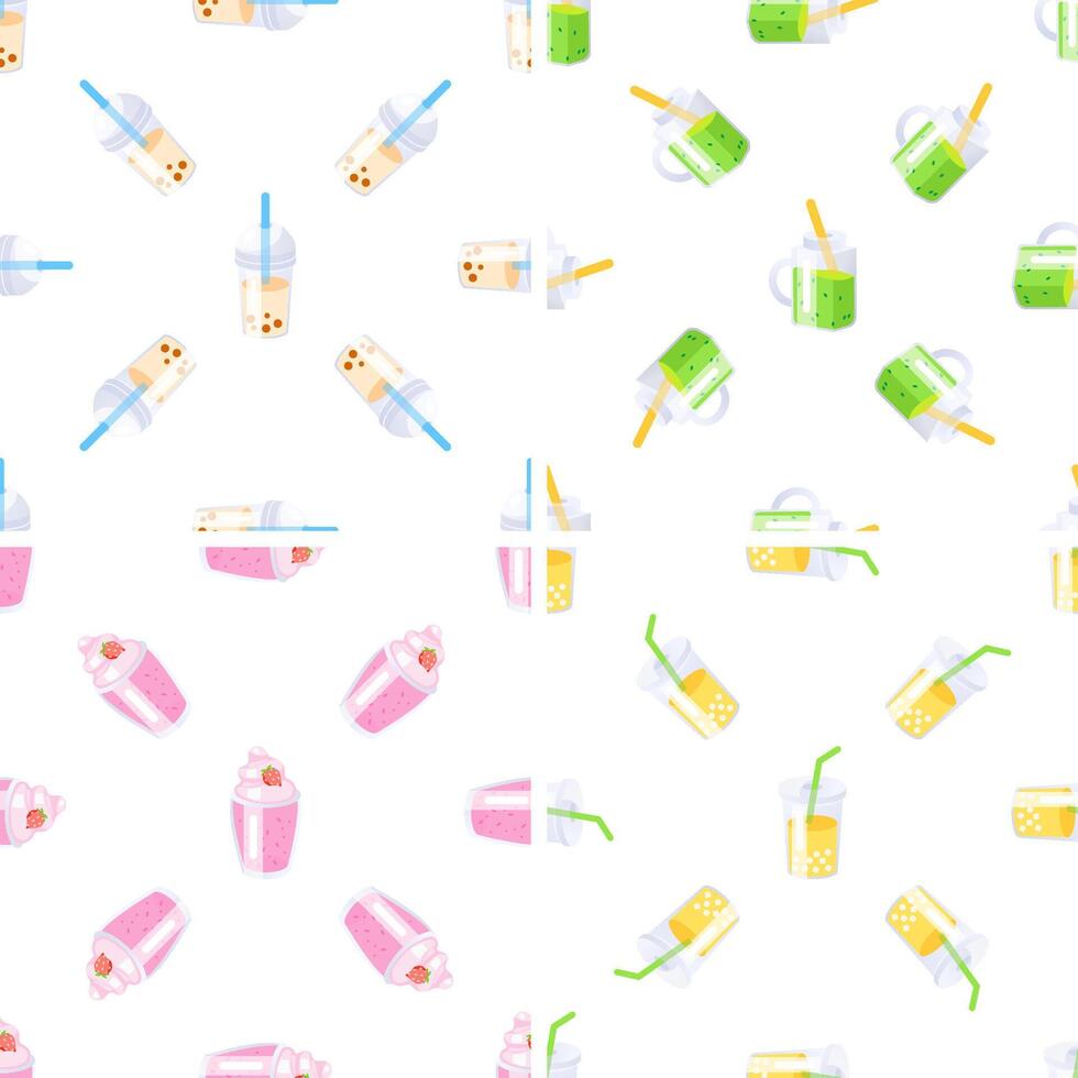 Colorful seamless pattern of bubble tea, smoothies, and juices enjoying a refreshing beverage vector