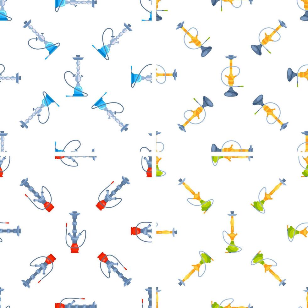 Seamless pattern featuring colorful hookahs, suitable for backgrounds, textiles, and various design applications vector