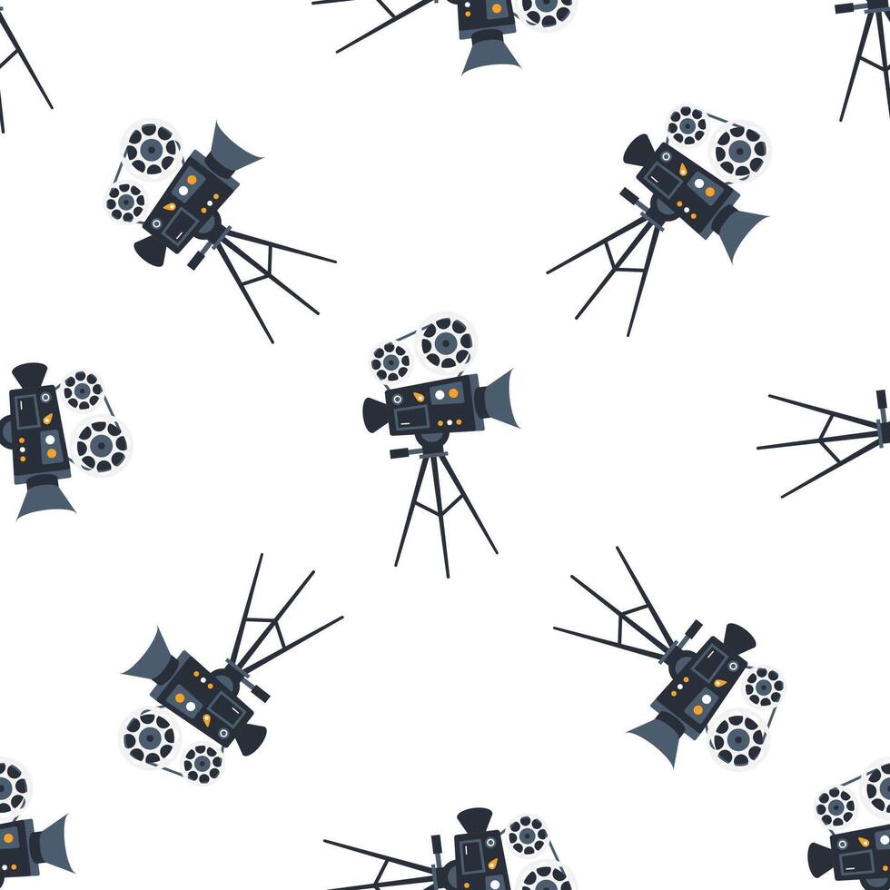 Vintage movie camera capturing seamless pattern on white background vector
