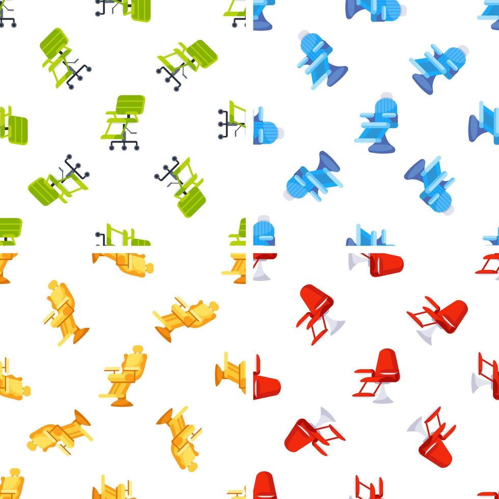 Colorful chair pattern showcasing office, airplane, barber and waiting room chairs, symbolizing diverse seating options vector