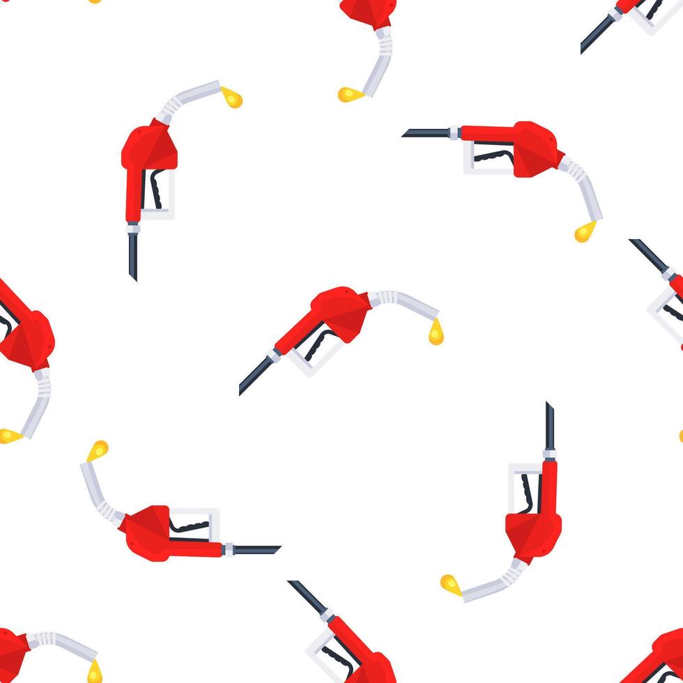 Fuel nozzle dripping gasoline on seamless pattern background vector