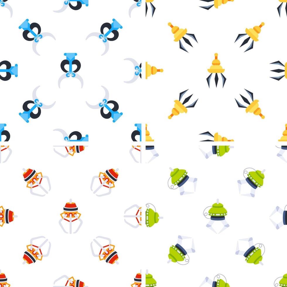 Robotic arms and grippers seamless pattern showing different types of industrial manipulators vector