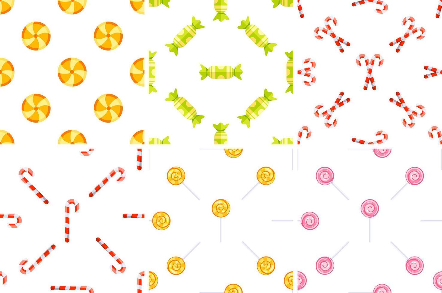 Seamless patterns with candies, lollipops and candy canes creating a festive atmosphere vector