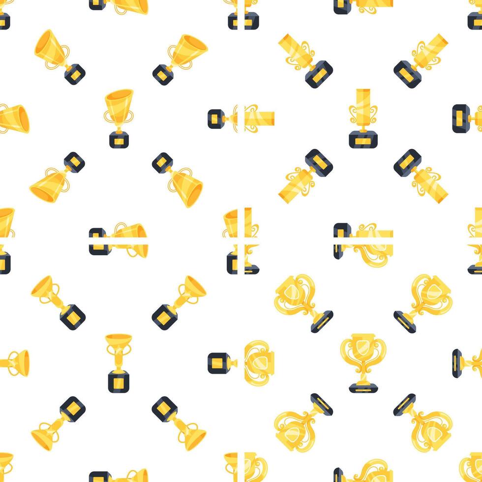 Golden trophy cup seamless pattern celebrating victory and achievement vector