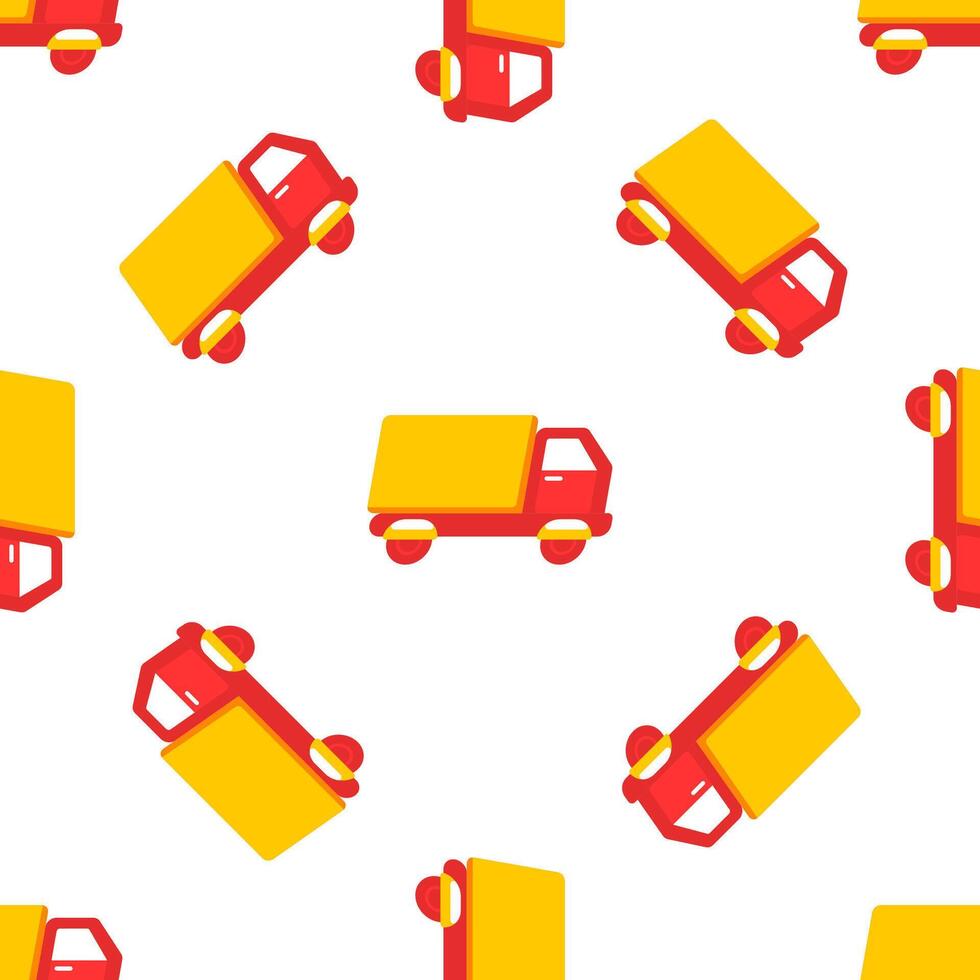 Seamless pattern of delivery trucks transporting goods, logistics and shipping industry vector
