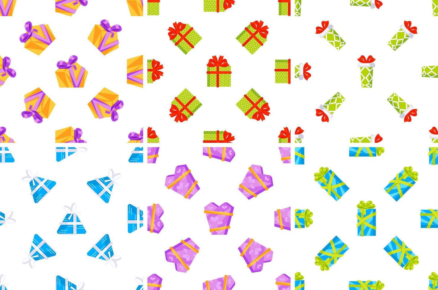 Colorful gift boxes with ribbons creating a seamless pattern, perfect for celebrations and festive occasions vector