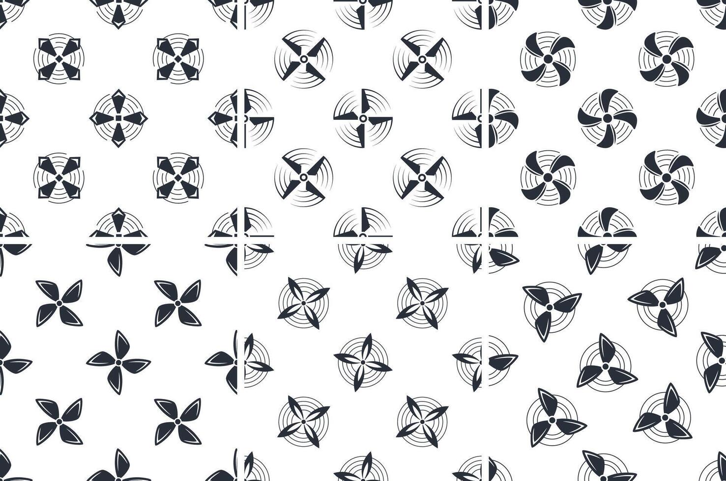 Seamless pattern with rotating propellers and wind turbines generating renewable energy vector