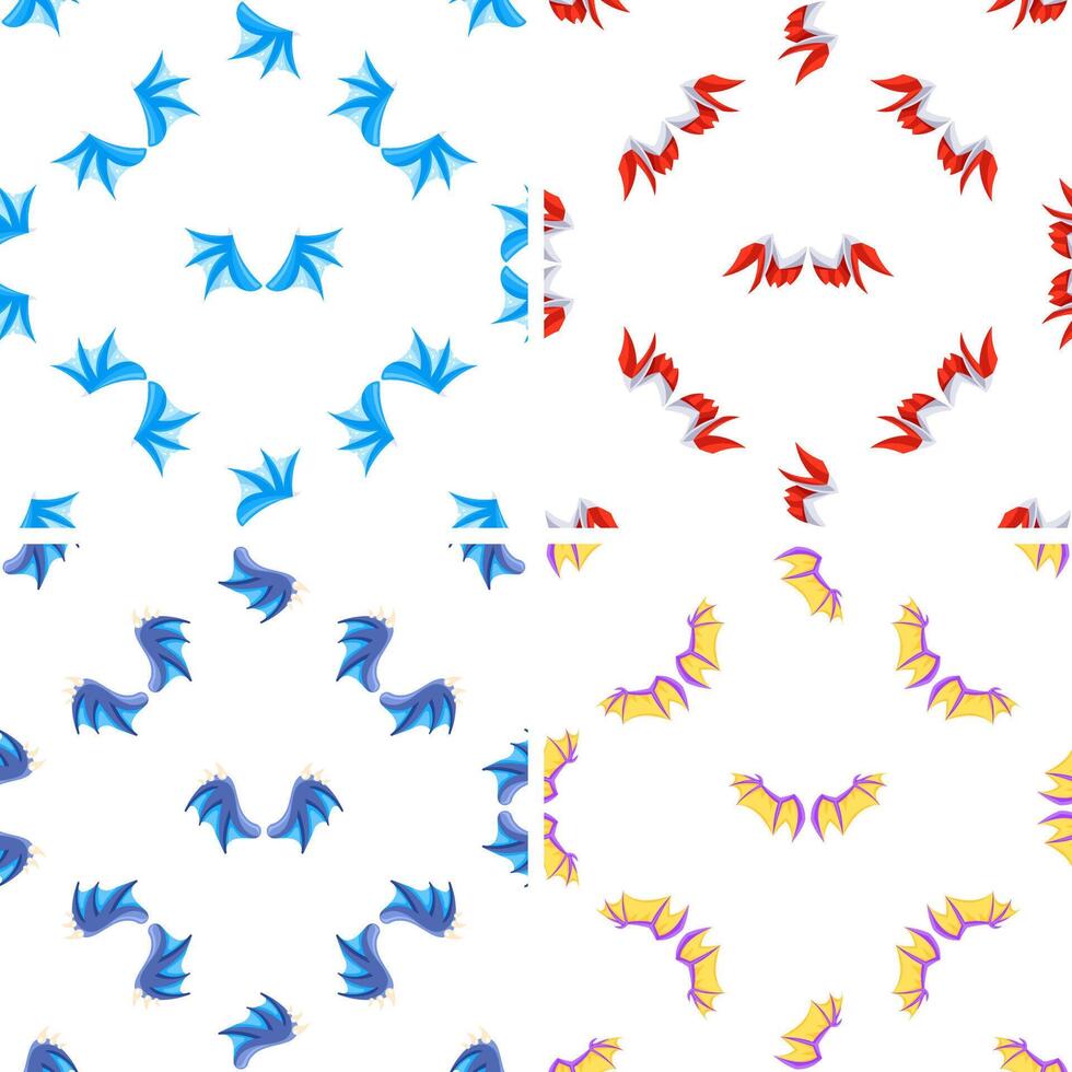 Colorful dragon wings creating a seamless pattern on white background vector