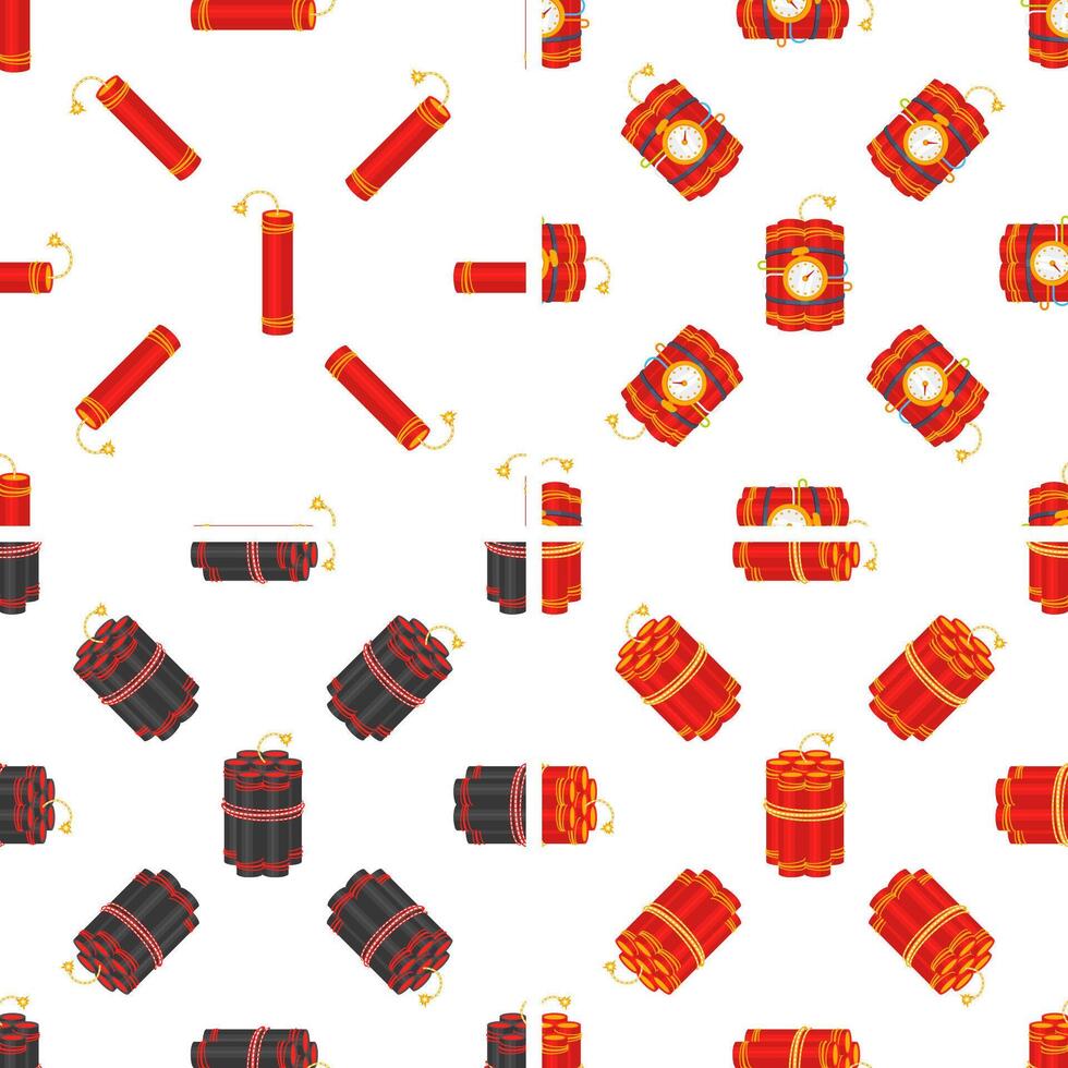 Dynamite and tnt explosives creating seamless pattern on white background vector