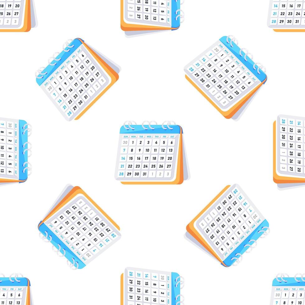 Seamless pattern of isometric calendars showing different dates and days of the week vector