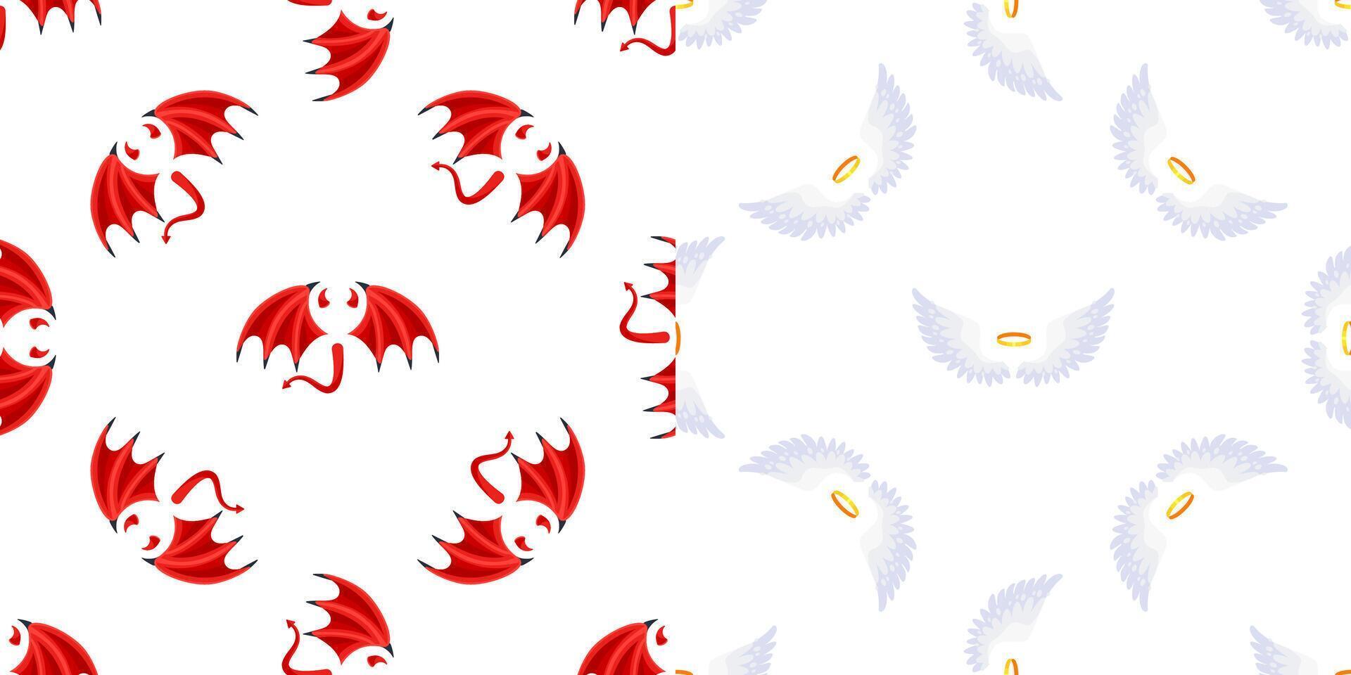 Devil and angel wings representing good and evil creating seamless pattern vector