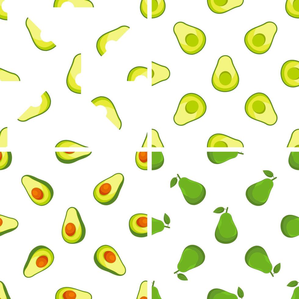Seamless pattern with avocado halves and whole avocados creating a vibrant and healthy design vector
