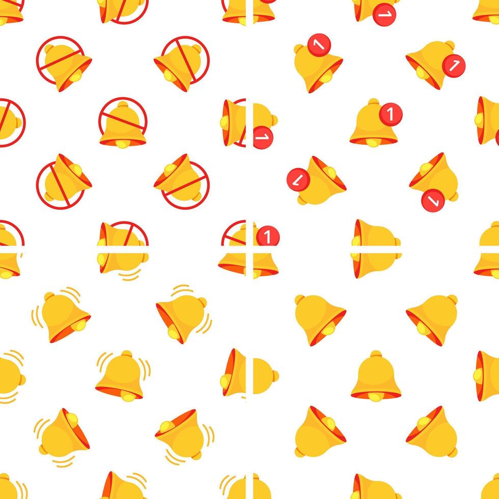 Seamless pattern with notification bells ringing and notification bells silenced on white background vector