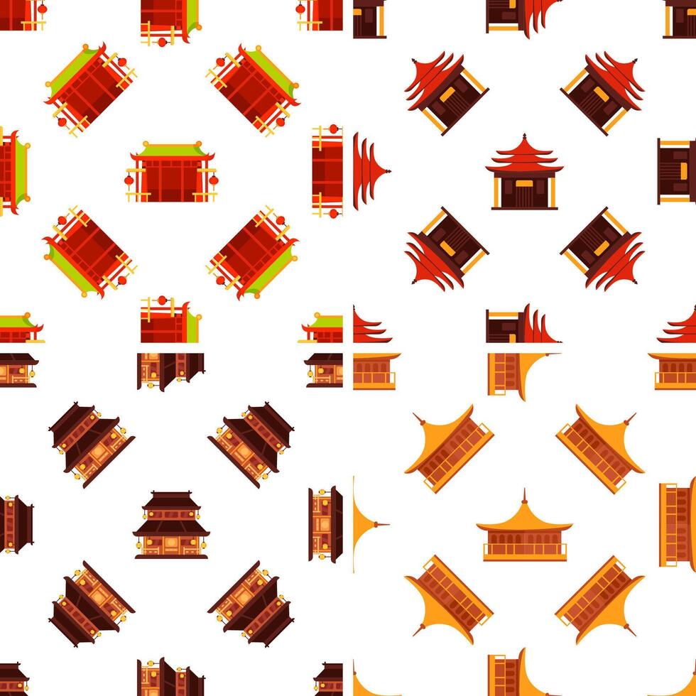 Seamless pattern with traditional chinese and japanese buildings showing oriental architecture vector