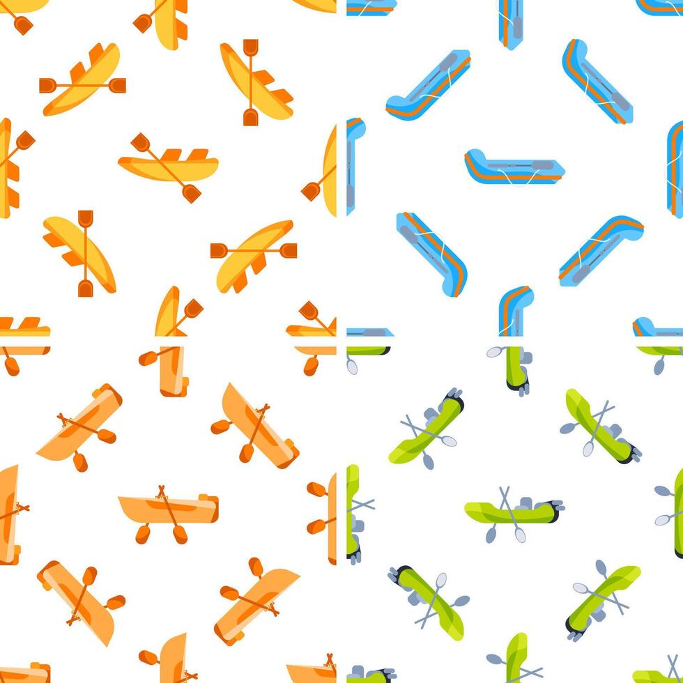 Seamless pattern with colorful kayaks and canoes on white background vector