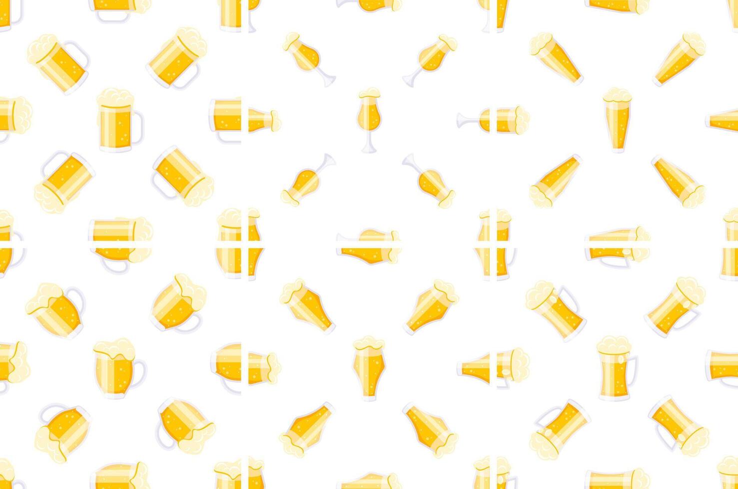 Seamless pattern with beer glasses and mugs showing refreshing golden beverage vector
