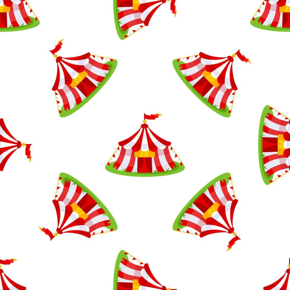 Red and white striped circus tent seamless pattern repeating on white background vector