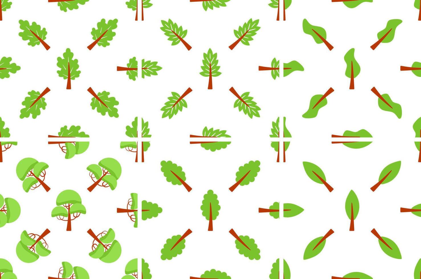 Seamless pattern of simple green trees and leaves growing on white background vector