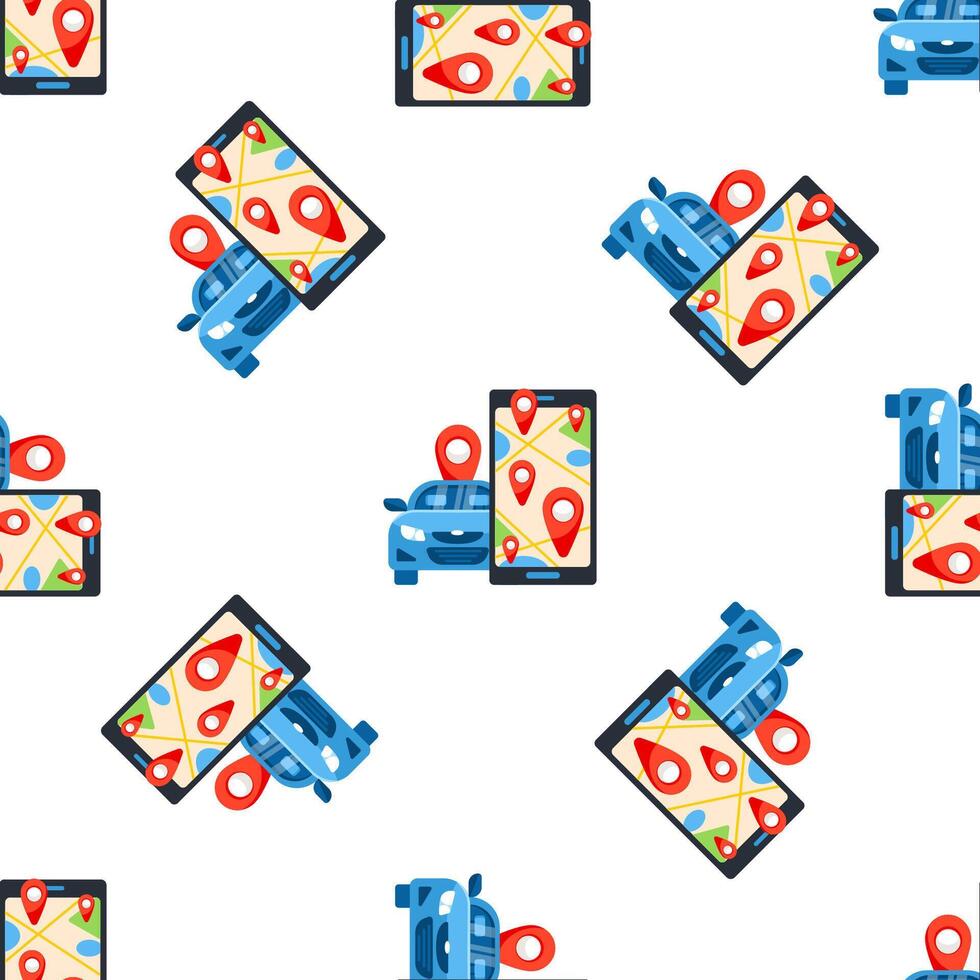 Car sharing service app showing map with multiple locations and destination points on smartphone screen vector