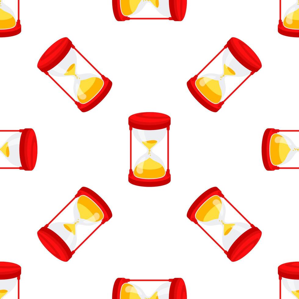 Red hourglass with falling sand showing passing time seamless pattern on white background vector