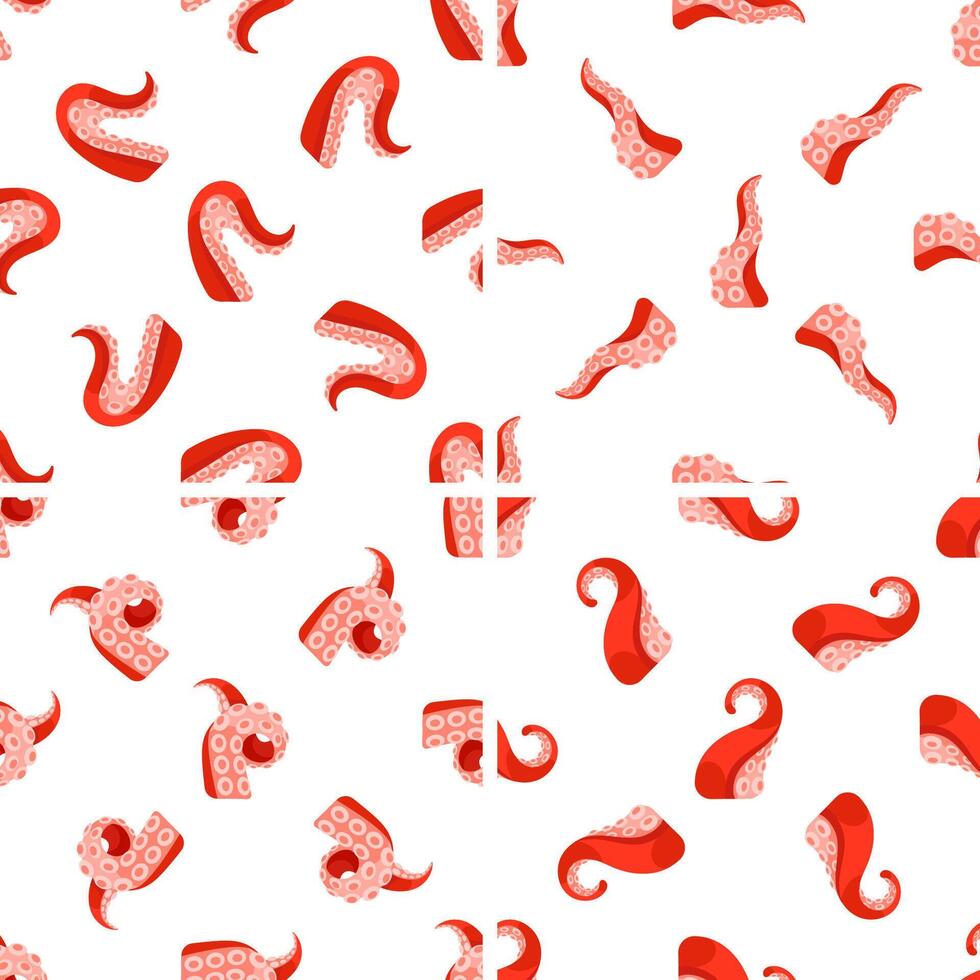 Seamless pattern with red octopus tentacles showing suction cups on white background vector