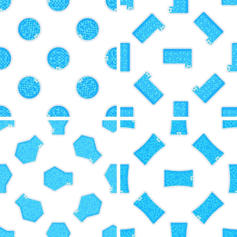 Seamless Pattern of Various Shapes Swimming Pools on White Background vector