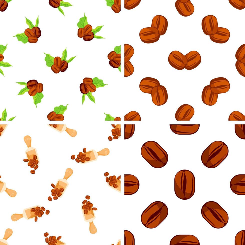 Seamless patterns with roasted coffee beans and wooden scoop vector