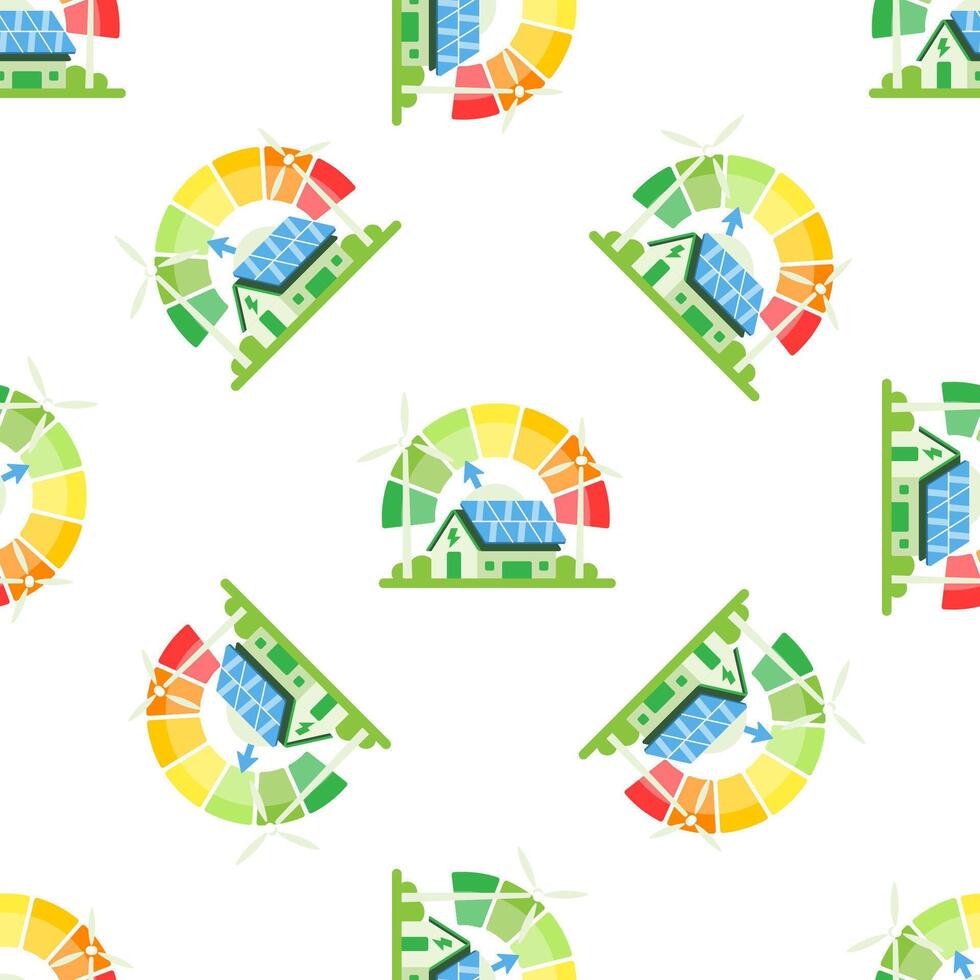 Eco friendly house using renewable energy showing high energy efficiency rating on colorful chart vector
