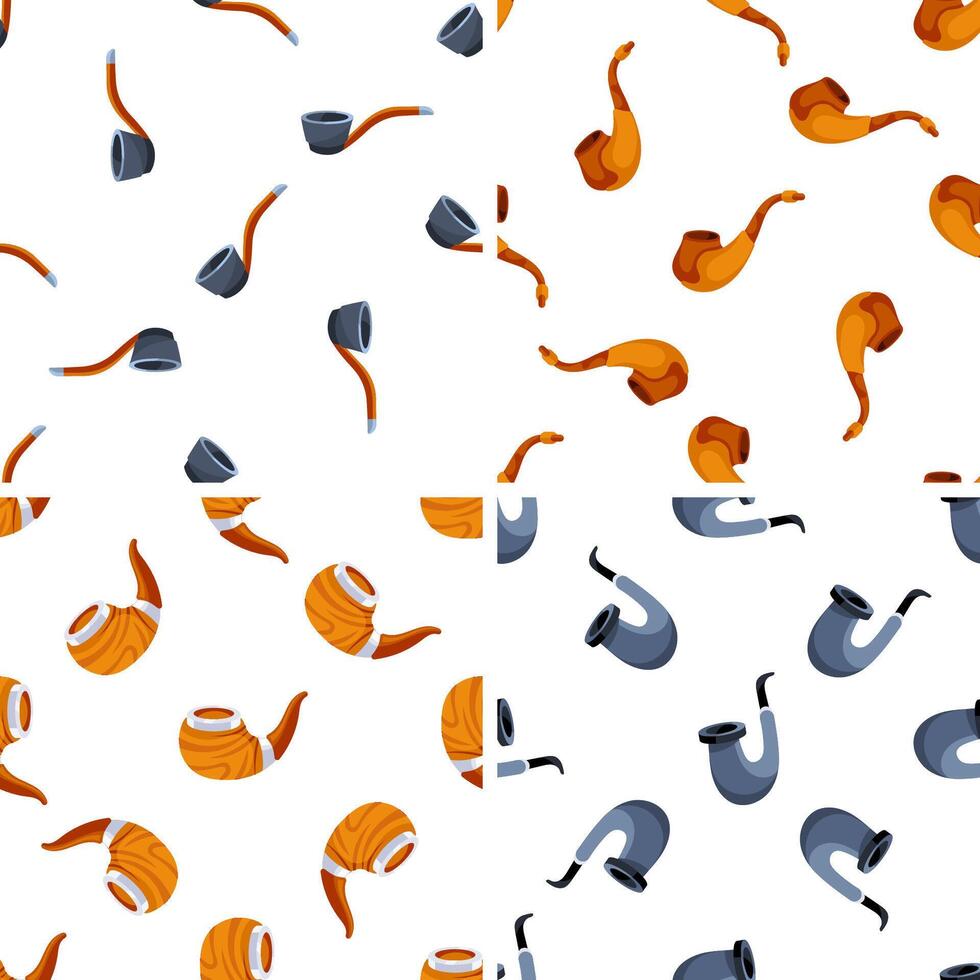 Smoking pipe pattern showing different wooden and gray pipes rotating on white background vector