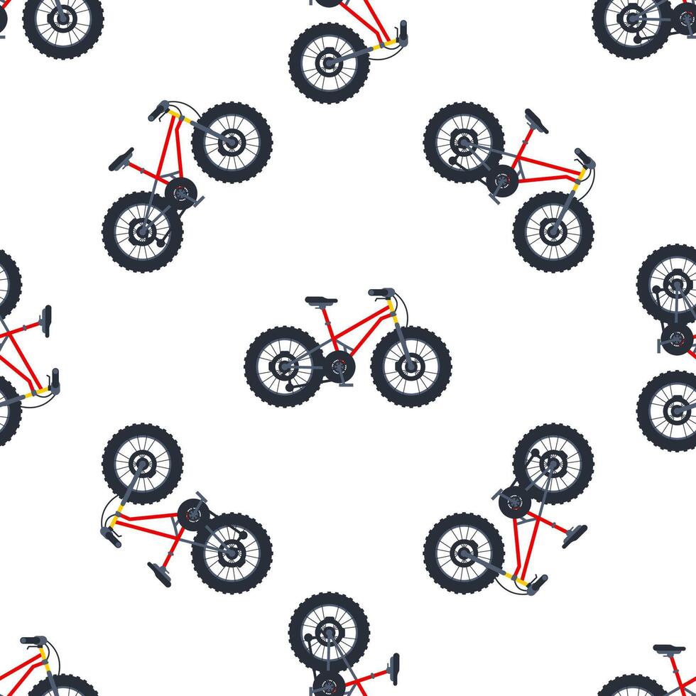 Red fat bike repeating pattern on white background vector