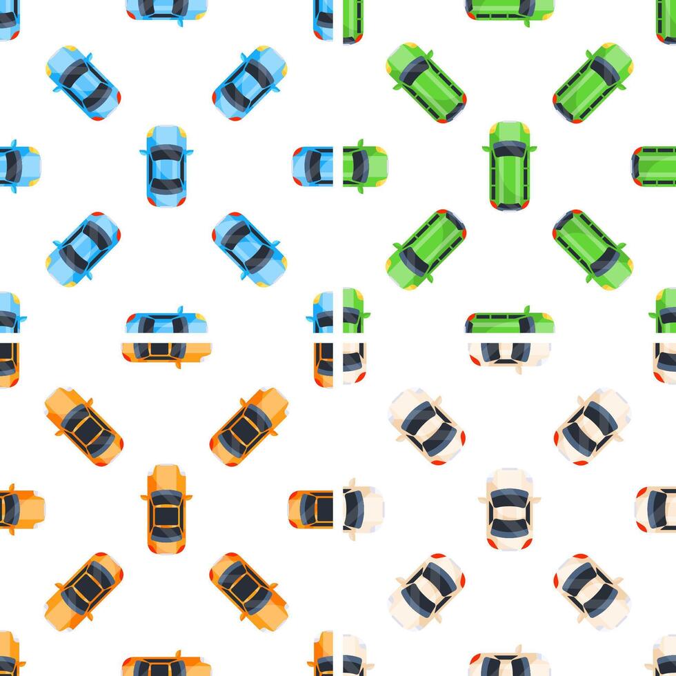 Seamless pattern of colorful cars parking viewed from above vector