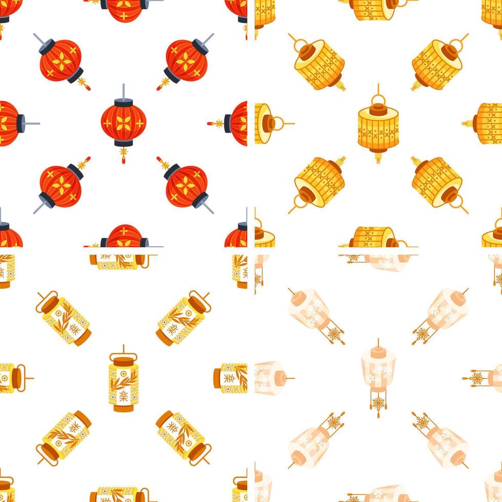 Seamless pattern with colorful chinese paper lanterns celebrating lunar new year vector