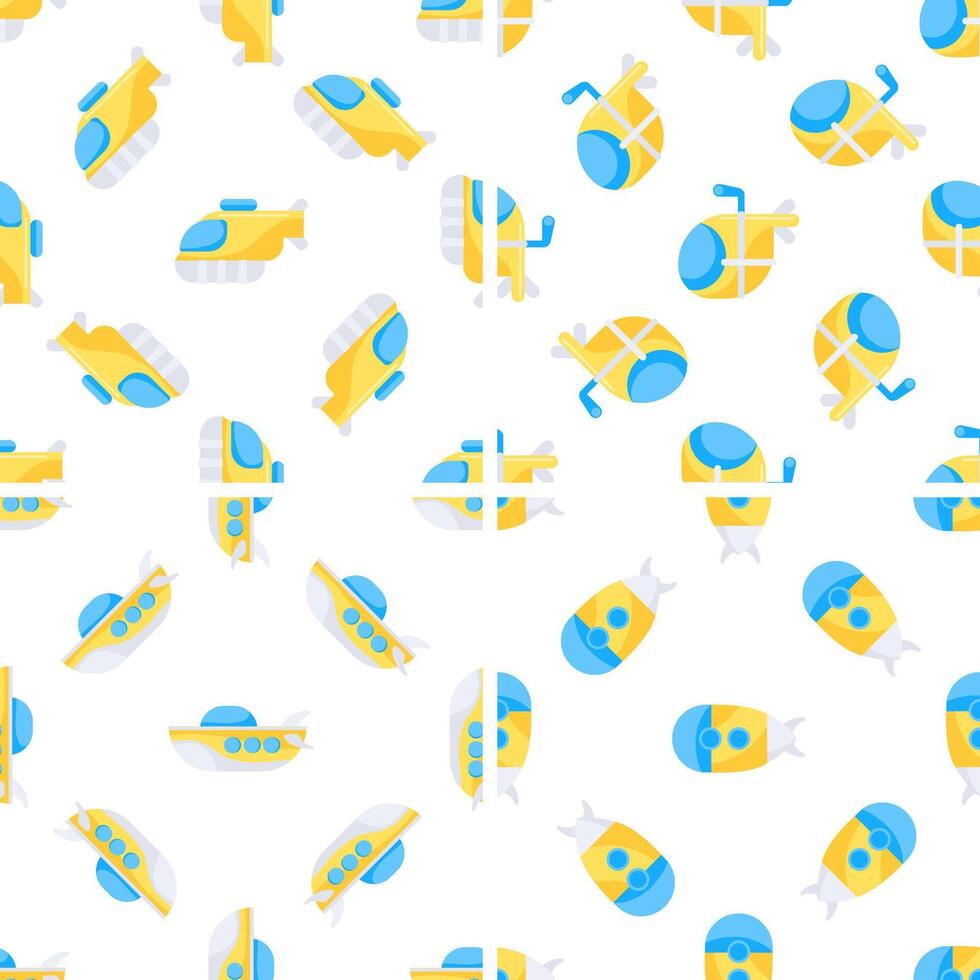 Seamless pattern with bathyscaphe diving underwater exploring ocean depths vector