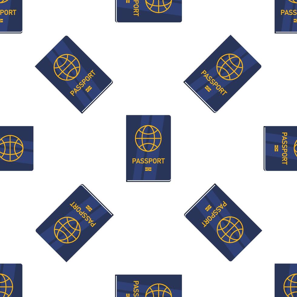 Seamless pattern with biometric passport confirming person identity for international travel vector