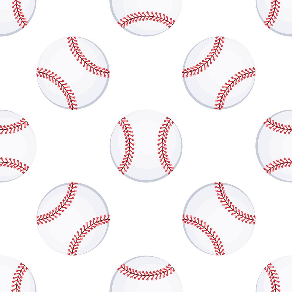 Seamless pattern of baseball balls with red stitching on white background vector