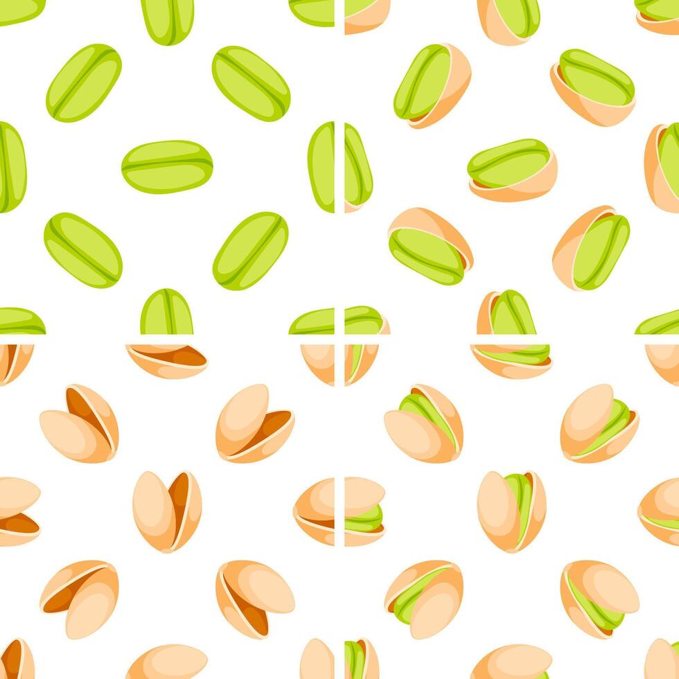 Pistachio Nuts Seamless Pattern Showing Various Stages of Opening vector
