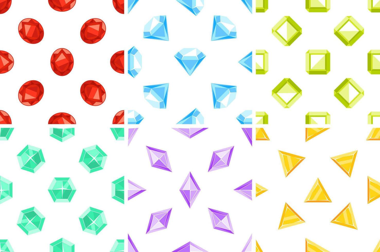 Seamless patterns with colorful gemstones sparkling on white background vector