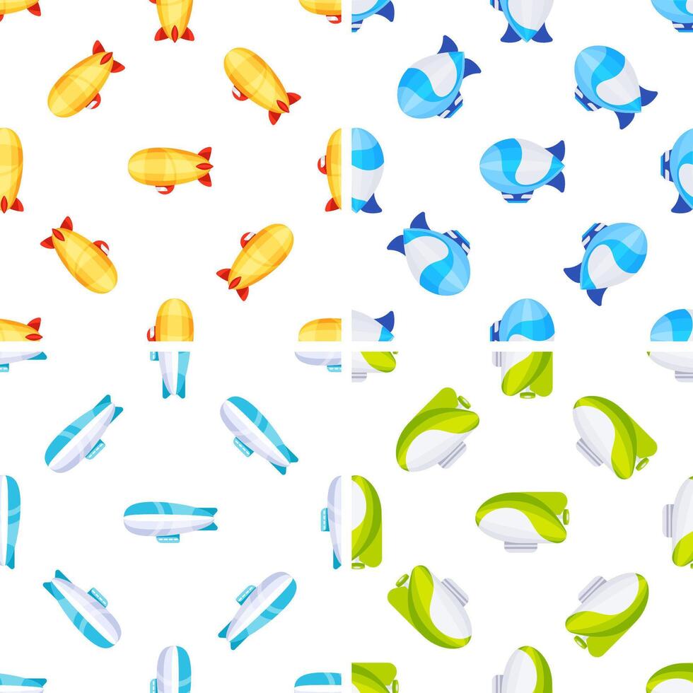 Airship seamless pattern repeating background tile with colorful blimps flying vector